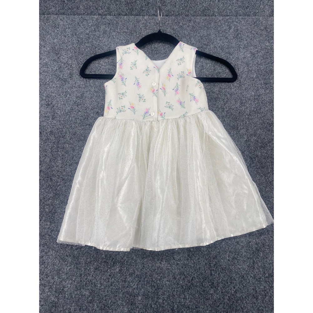 Nannette Kids Floral Tulle Glitter Party Dress Girls 4T Cream Sleeveless Special